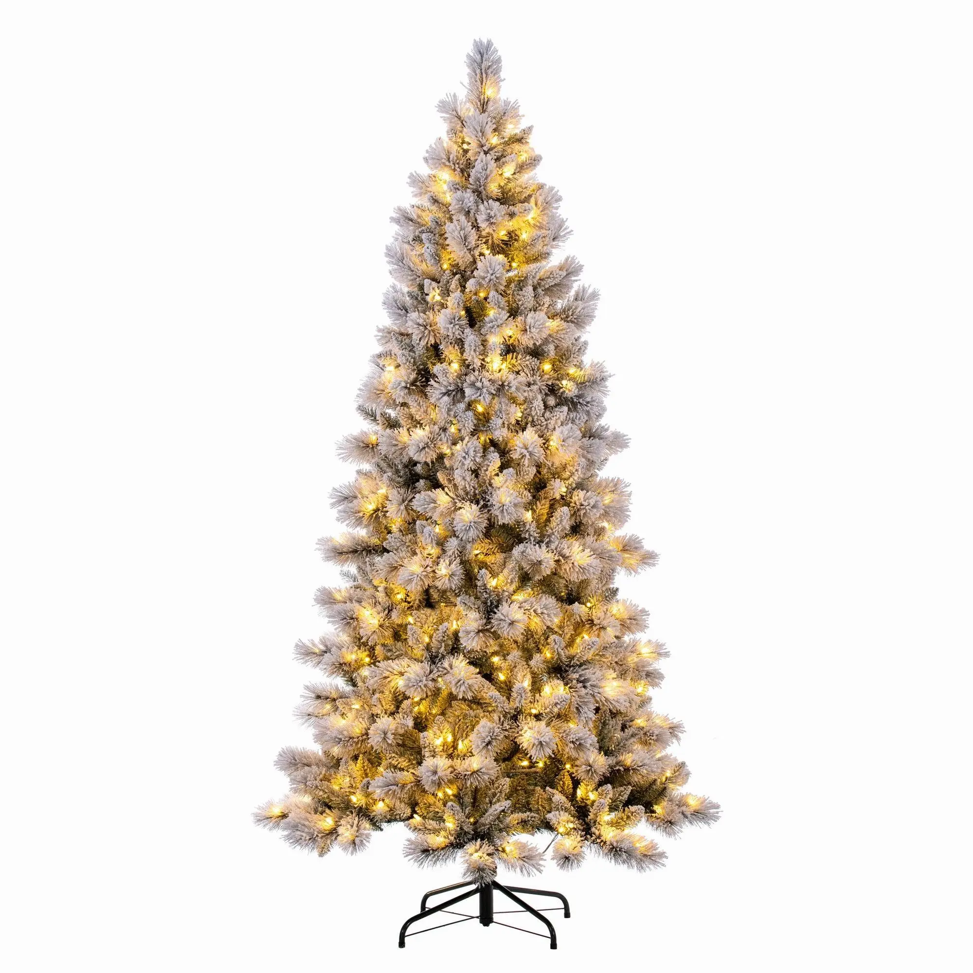 7.5 Ft Snow Flocked Prelit Artificial Christmas Tree, Frosted Xmas Tree with 450 Warm White Lights & 1084 Brach, Easy to Assemble, Christmas Decoration for Home Office
