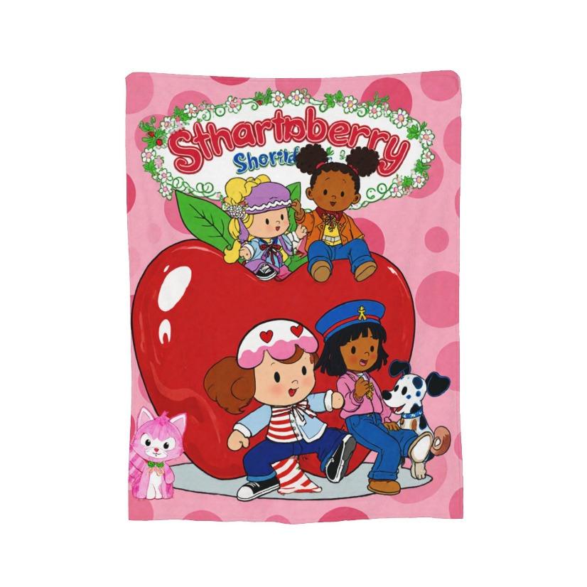 Strawberry Shortcake Flannel Blanket 80s Nostalgia Retro Animated Poster Berry Bitty City Soft Warm Throw For Gamer Room Decor Dorm Essential Bed Sofa Gift