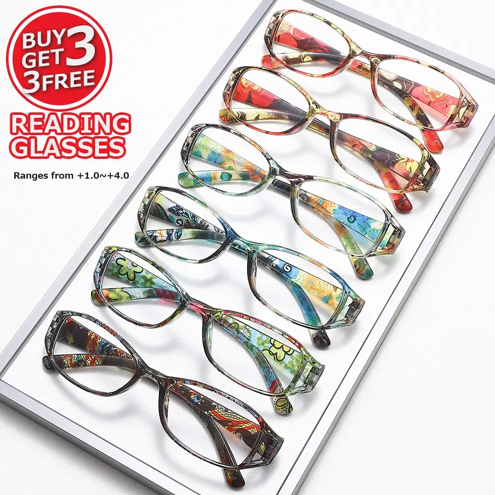 Buy 3 Get 3 Vintage Small Frame Reading Glasses Set, Rectangular Lightweight Blue Light Blocking, Ideal for Daily Use and Gift for Elders, Reading Eyeglasses
