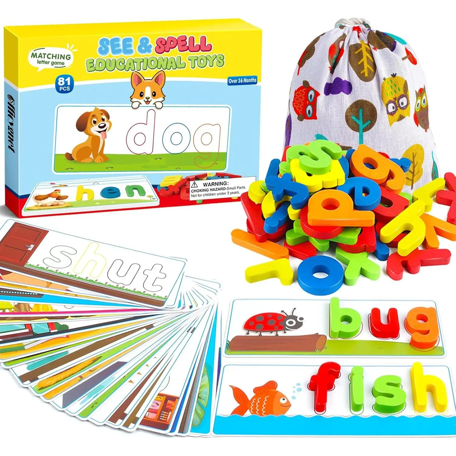 Learning Toys for 3 4 5 6 Years Old Boys and Girls, See & Spell CVC Word Builders with Alphabet Cards for Kids Ages 3-5, Matching Letter Game for Preschool Toddler Learning Activities
