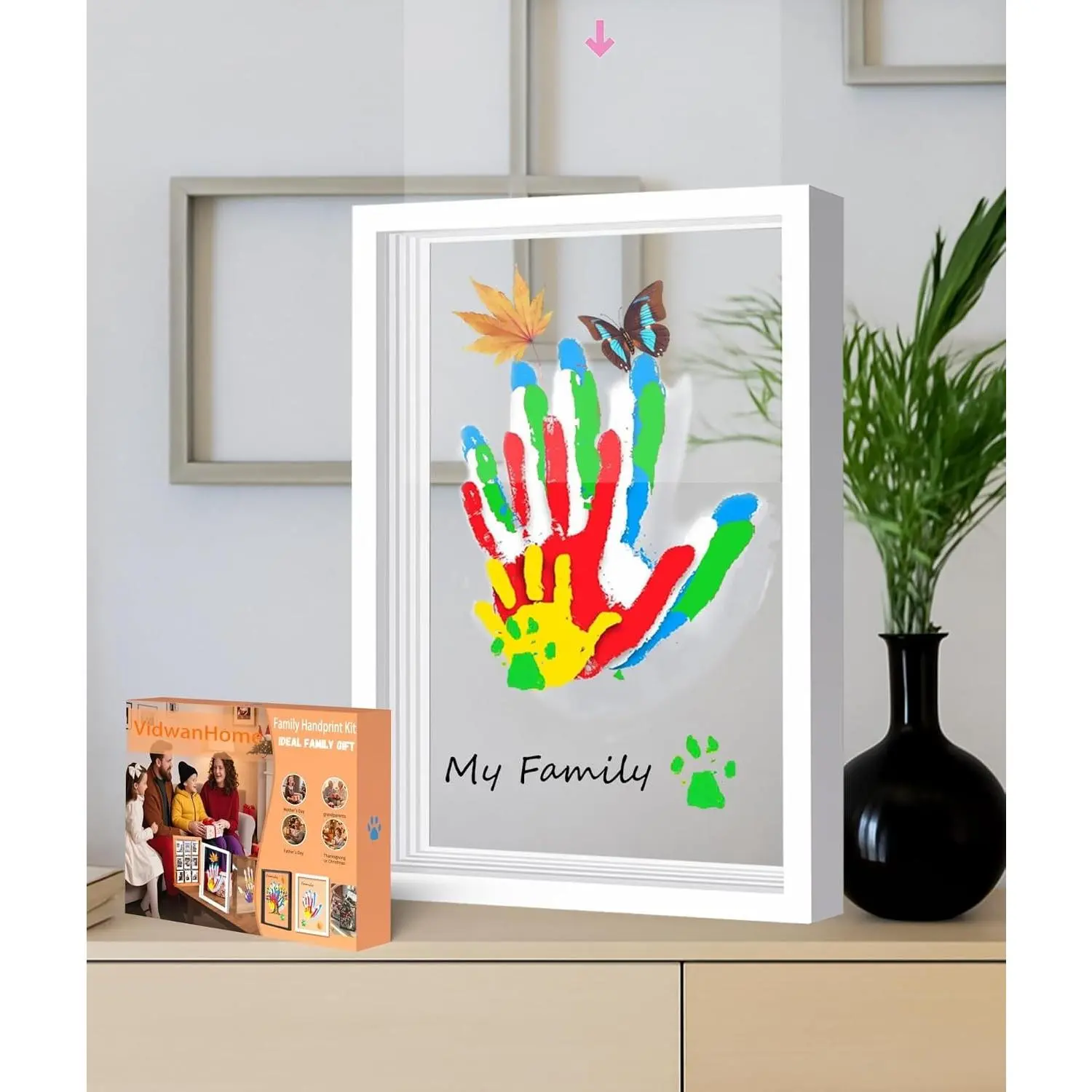 Family Handprint & Hand Casting Kit – DIY Craft Keepsake with Wooden Frame, Non-Toxic Paints, Baby Footprin Kit – Perfect Gifts for Grandparents, New Parents & Families (White, 4 Transparent Sheets)