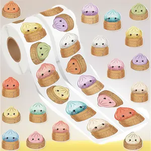Cute Dumpling Roll Stickers - 2 Rolls 1000Pcs Cartoon Dumpling Waterproof Vinyl Decals for Kids Teens Adults Notebook Journal Scrapbook Water Bottle Laptop Fridge Luggage Phone Decoration