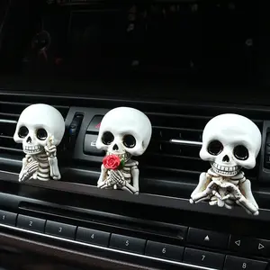 3Pcs/set Cute Skull Resin Statues, Car Interior Accessories, Fragrance Diffuser, Air Outlet Decoration, Halloween Party Decoration, Air Purification, Perfect Car Gift