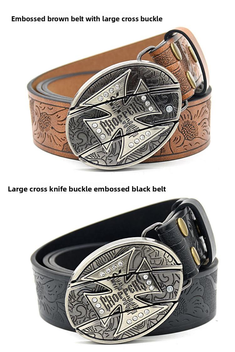Men's belt, featuring embossed patterns, smooth buckle, personalized student fashion prints and engraved designs
