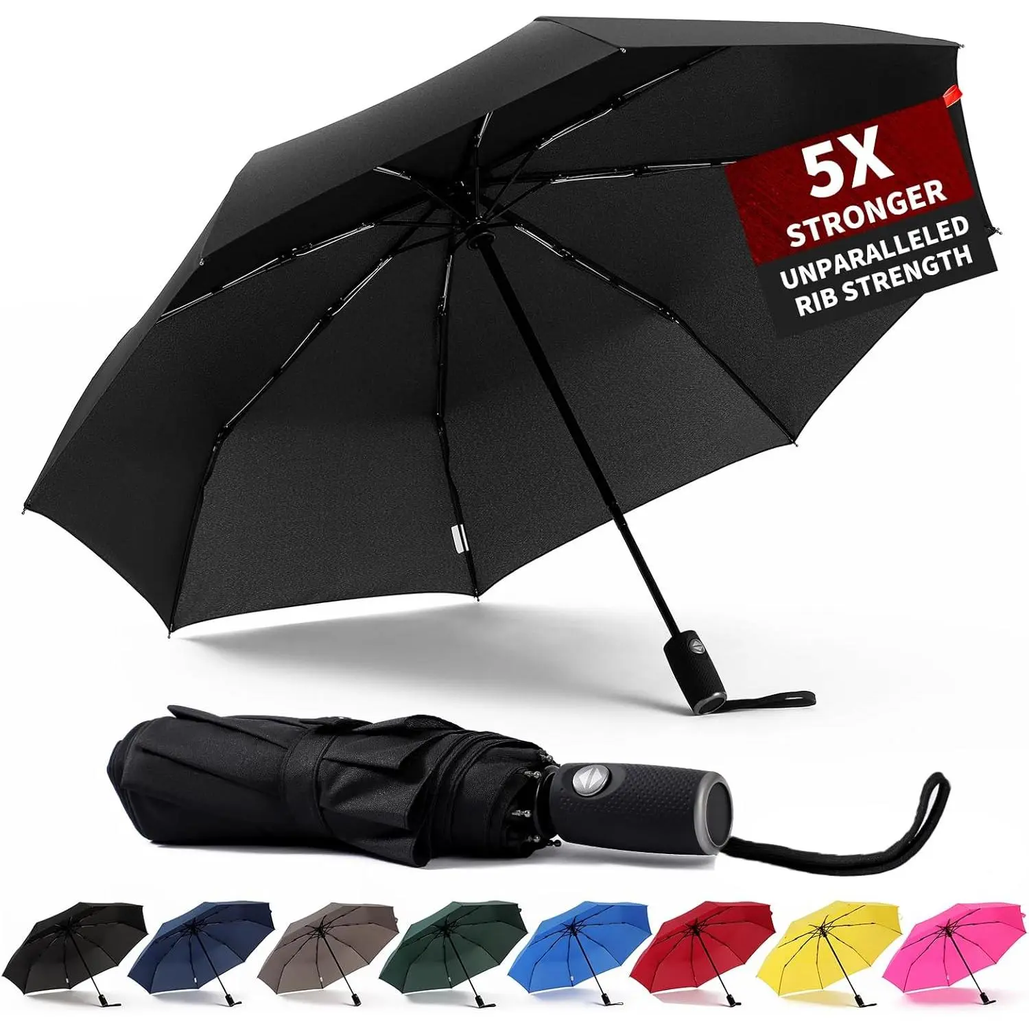 Windproof Travel Umbrella, Auto Open Close Lightweight Compact Portable Backpack Folding Umbrella,  for , Purse, Men and Women (Black)