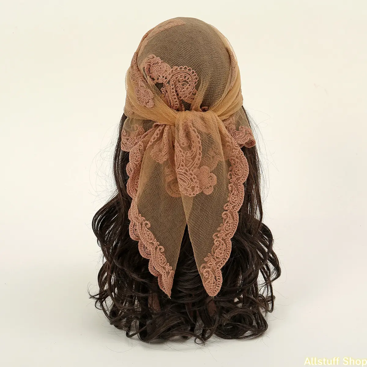 Female Cashew Embroidery Scarf with Lace Trim, Lightweight Square Head Wrap, Breathable Fabric for Sports & Fashion, Comfortable