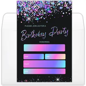 Black Glitter Birthday Party Invitation Cards with Envelopes Double-sided Fill-in Bday Invites for Boys Girls Birthday Celebration Supplies C11