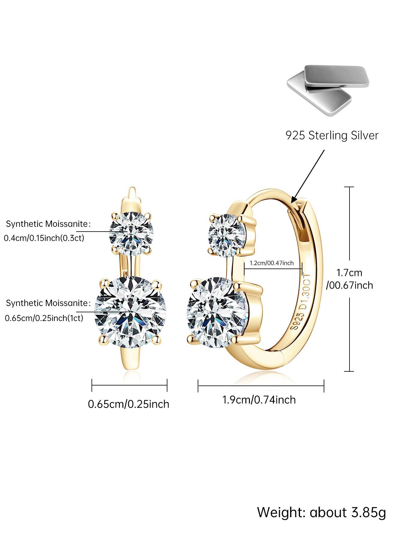 S925 Sterling Silver Synthetic Moissanite Decor Hoop Earrings, Fashionable Earrings for Women & Girls, Trendy All-match & Exquisite Jewelry for Birthday Gift, Solitaire Earrings