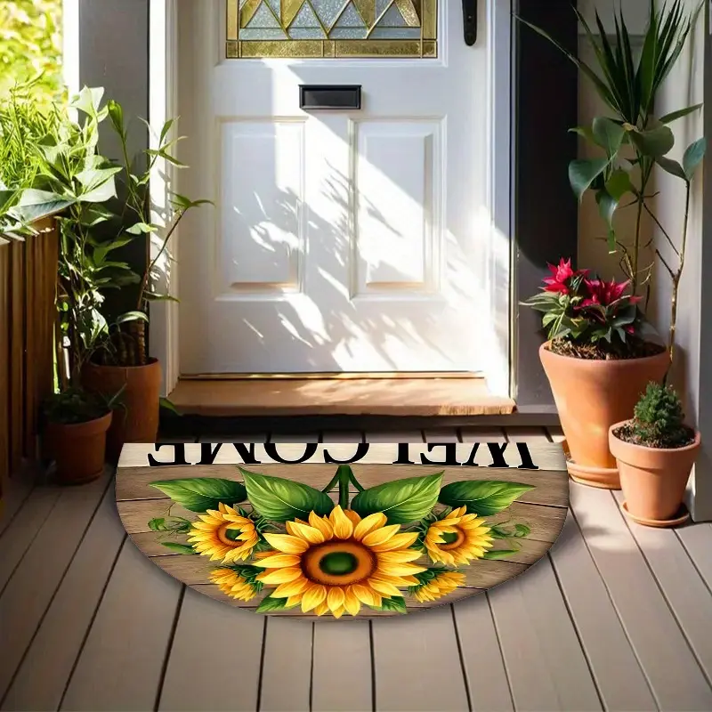 1 sunflower doormat, easy to maintain, suitable for indoor and outdoor, semi-circular, perfect for entrances, kitchens, bathrooms, balconies and outdoor entrances, Floral Outdoor Mat