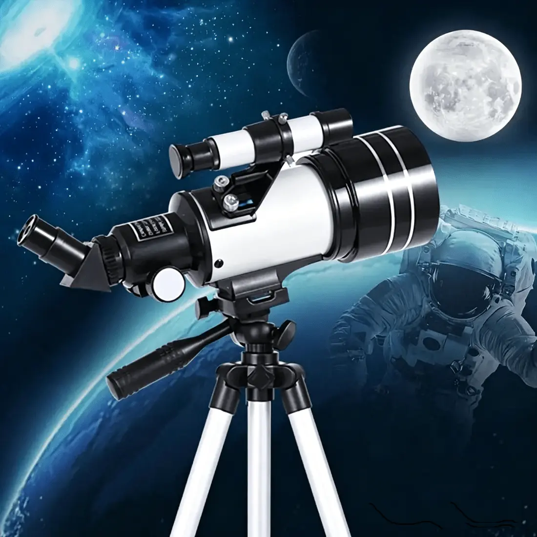 Refractor Telescope with 70mm Aperture & Aluminum Body, 150x High-Def Lens for HD Clarity, Portable Design for Camping, Nature Watching & Nebula View, Includes AZ Mount & 3 Eyepieces, Refractor Type