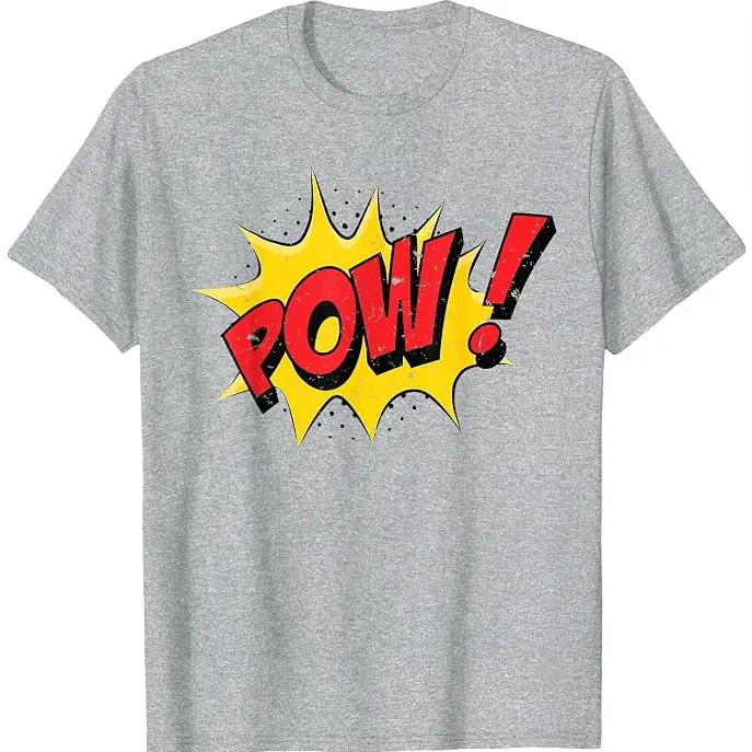 Men's Comic Art T-Shirt - POW! Cartoon Funny Pop Art, Breathable Loose-Fit, Machine Washable, Multi-Size