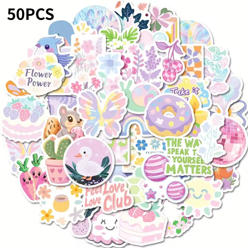 50 Spring Floral Stickers, Cute Bunny Bee Cactus Strawberry Donut Rainbow Heart Cupcake Designs, Teen Journal Scrapbook DIY Craft Supplies