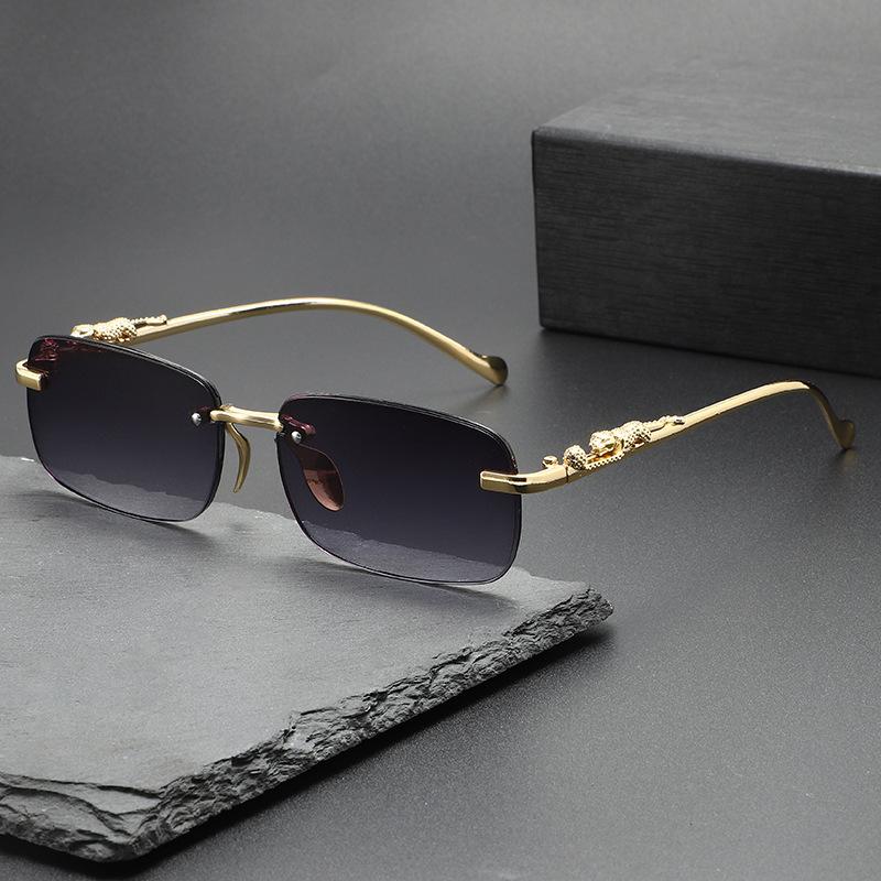 2025 New Trendy Women Men Metal Temple Eyewear Rectangle Frameless Glasses Retro Rimless Square Sunglasses Shades