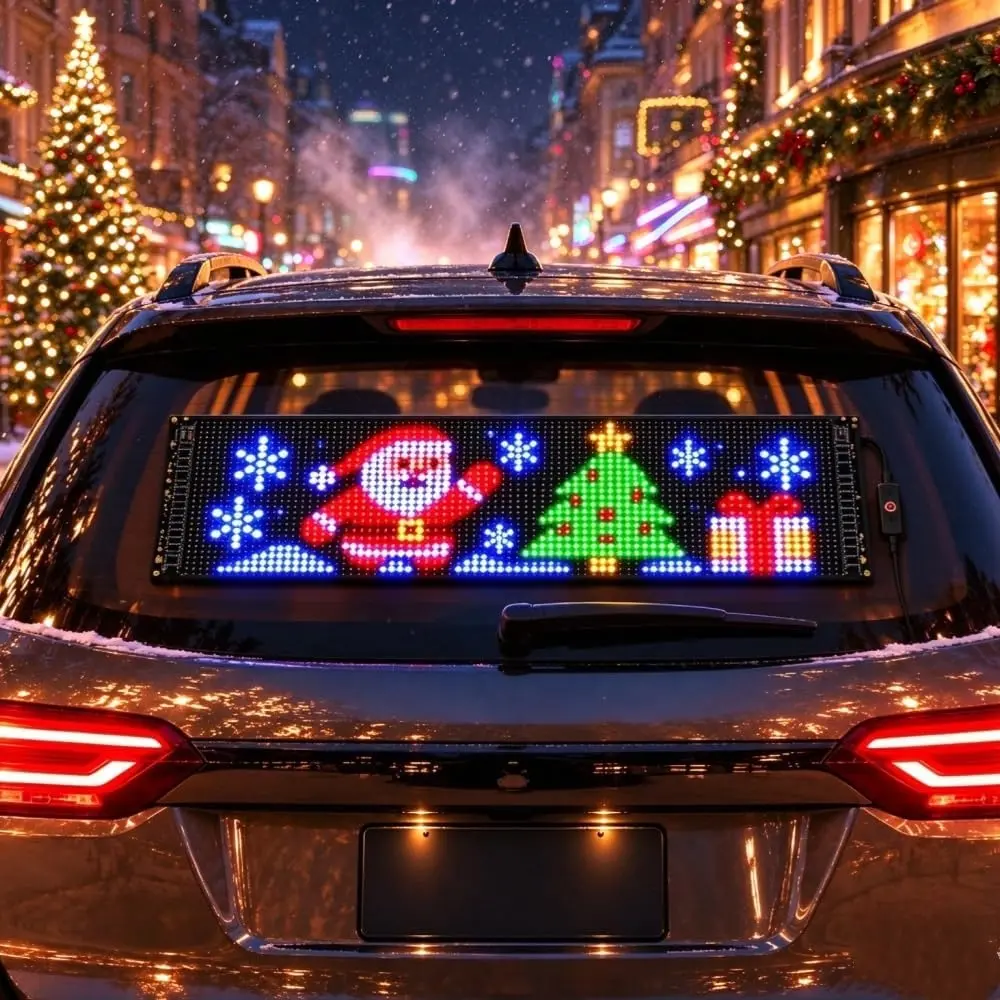 New Car Pixel Christmas Lights, Smart APP Control Flexible LED Display, USB-C Powered, Dynamic Santa LED Lights for Cars, Windows, Walls