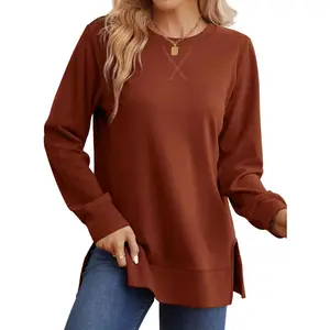 Women's Side Split Long Sleeve Sweatshirt - Fall Fashion 2025 Trendy Casual Pullover with Side Slits, Cozy Soft Fabric for Daily Wear and Parties
