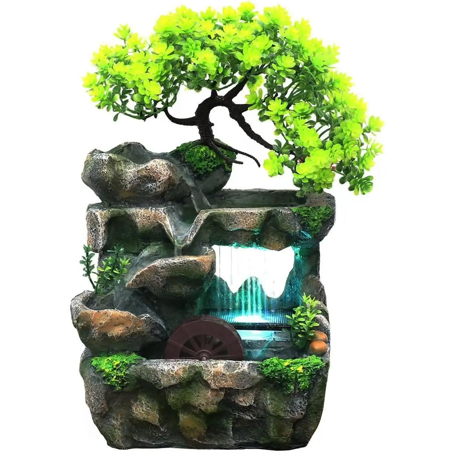 Tabletop Waterfall Fountain with Flowing Water & LED Lights – Indoor  Rockery Desk Fountain for , Office, Bedroom Relaxation & Decoration, Mini Desktop Water Featur