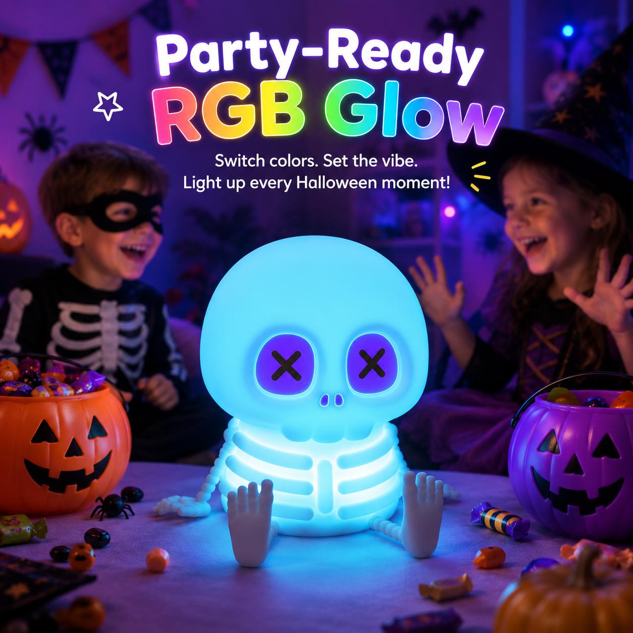 Skull Shape Halloween Silicone Night Light - Type-C Rech, Adjustable Warm Light, Touch Control LED Bedside Lamp, Indoor Use Kids' Rooms Decor, Festive Gift - MM2