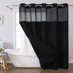 Waffle Pattern No-Hook Shower Curtain,1 Count Double Layer Waterproof Bathroom Curtain with Snap in Liner ,Size Adaptability Washable Bathroom Accessories, for Hotel Salon Room,Home Dector,Household Items