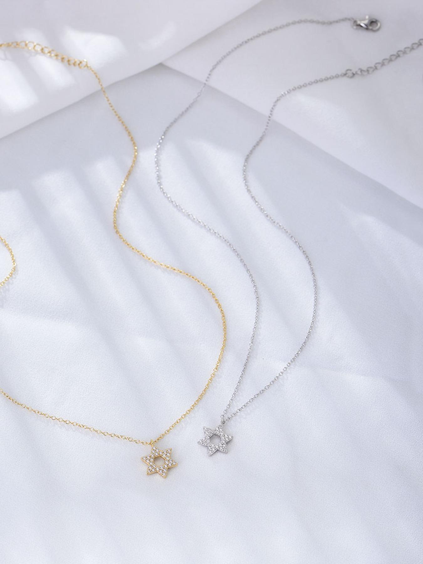 925 Sterling Silver Synthetic Zircon Inlaid Star Of David Pendant Necklace for Women, Fashion Jewelry for Party, Daily Decor, Trendy All-match & Exquisite Jewelry for Birthday Gift, Mom Gifts, Elegant Necklace