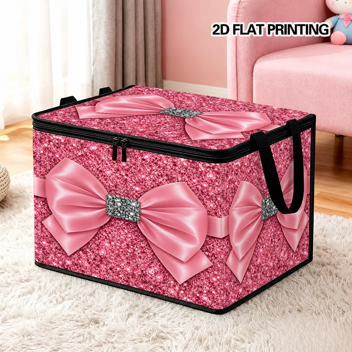 Glitter Bow Storage Box for Home Organization, Stylish Bedroom Decor, Durable Material, Perfect for Organizing Items
