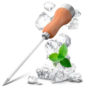 Ice Picks for Breaking Ice in Freezer - 8.07 Inch  Stainless Steel Icepick with  Wooden Handle & Secure Metal Safety Cap - Bartender Kitchen Tool for  Bar, 4th of July BBQs & Camping