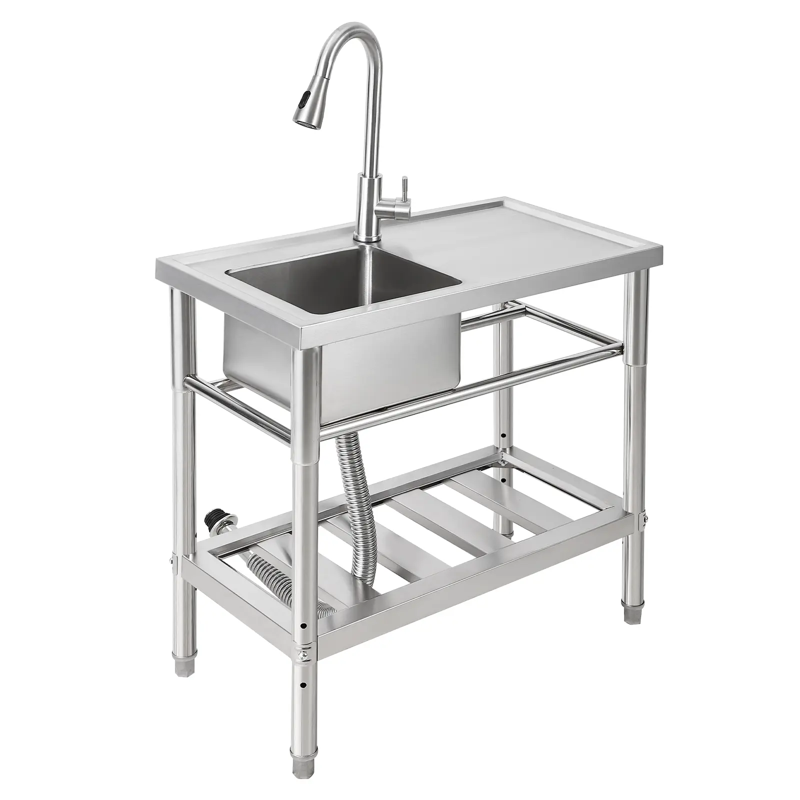Commercial Stainless Steel Utility basin - Freestanding Single Bowl with Workbench and Faucet - Perfect for Laundry Room, Kitchen, Restaurant, Garage, Outdoor