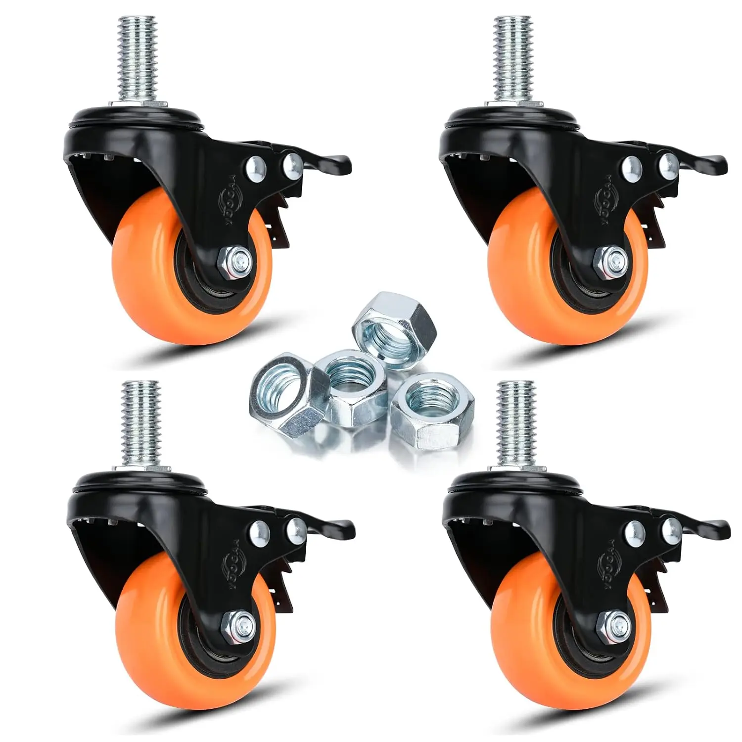 2" Stem Caster Wheels with   Locking 600Lbs Heavy Duty Threaded Stem Casters No Noise Swivel Castors with Brakes (M12-1.75x25mm, 2 inch)