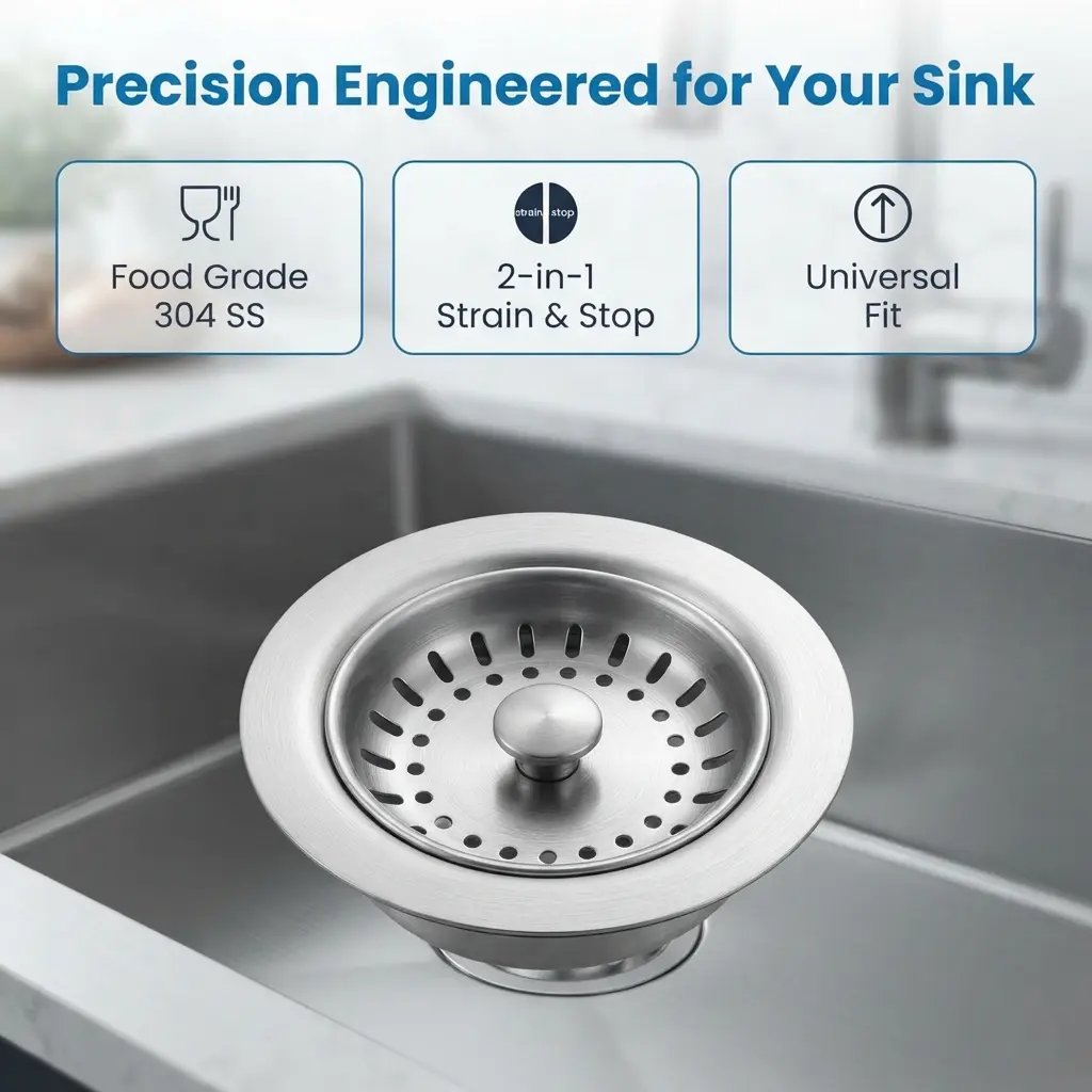 1Pcs 3-in-1 Stainless Steel Kitchen Sink Drain Stopper, SUS304 Pop-Up Sink Strainer with Copper Bounce Core, Food Catcher Fits US Standard 3-1/2 Inch Sinks # KitchenFixtures # HomeRenovation