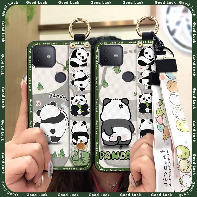 Wrist Strap Durable Phone Case For TCL T-Mobile Revvl 4Plus Kickstand protective Wristband Soft case Back Cover panda Silicone Waterproof ring Dirt-resistant Cartoon Anti-knock