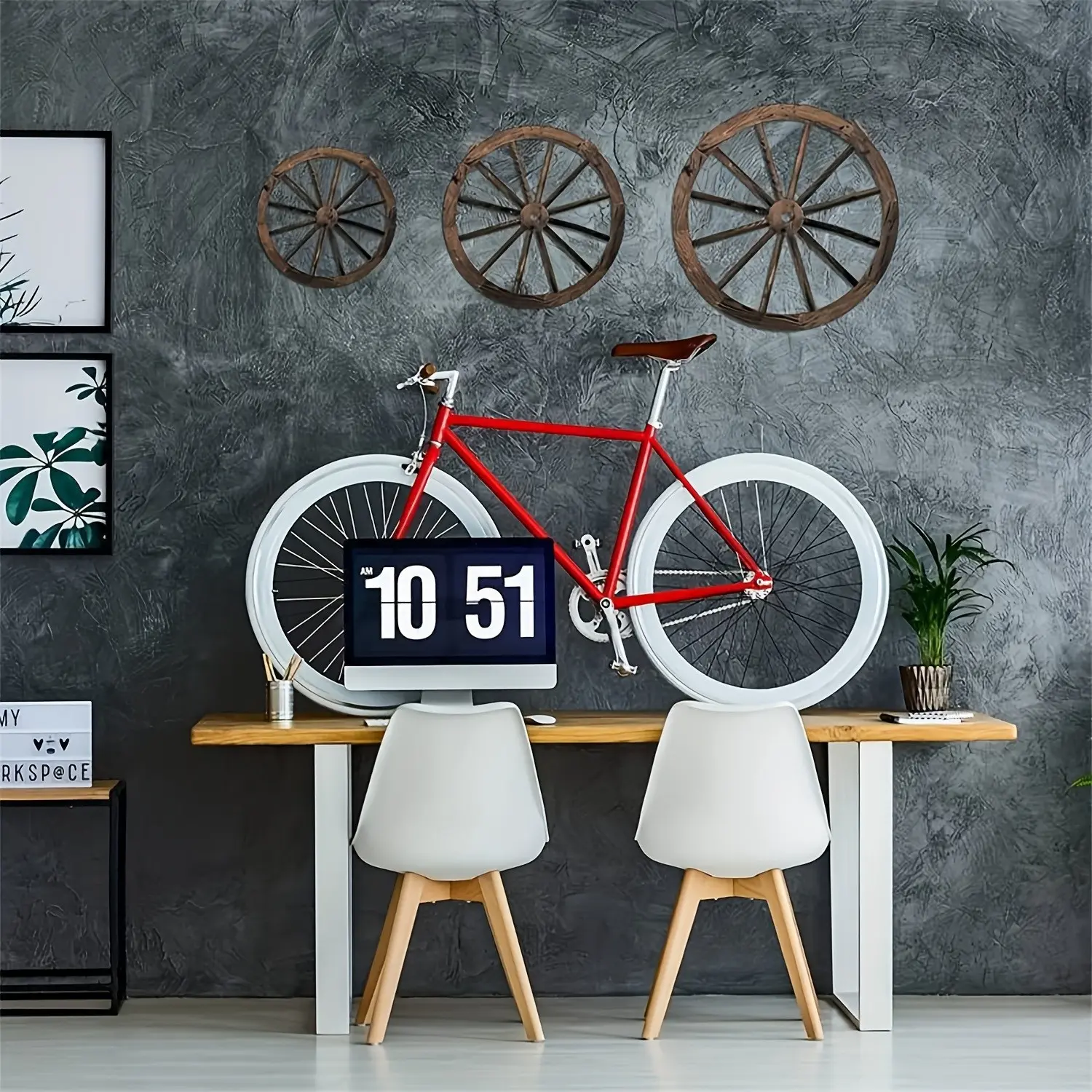 3 Piece Wooden Carriage Wheel Decor, Vintage Carriage Wheels for Bar, Garage, Indoor/outdoor Western Style Decoration