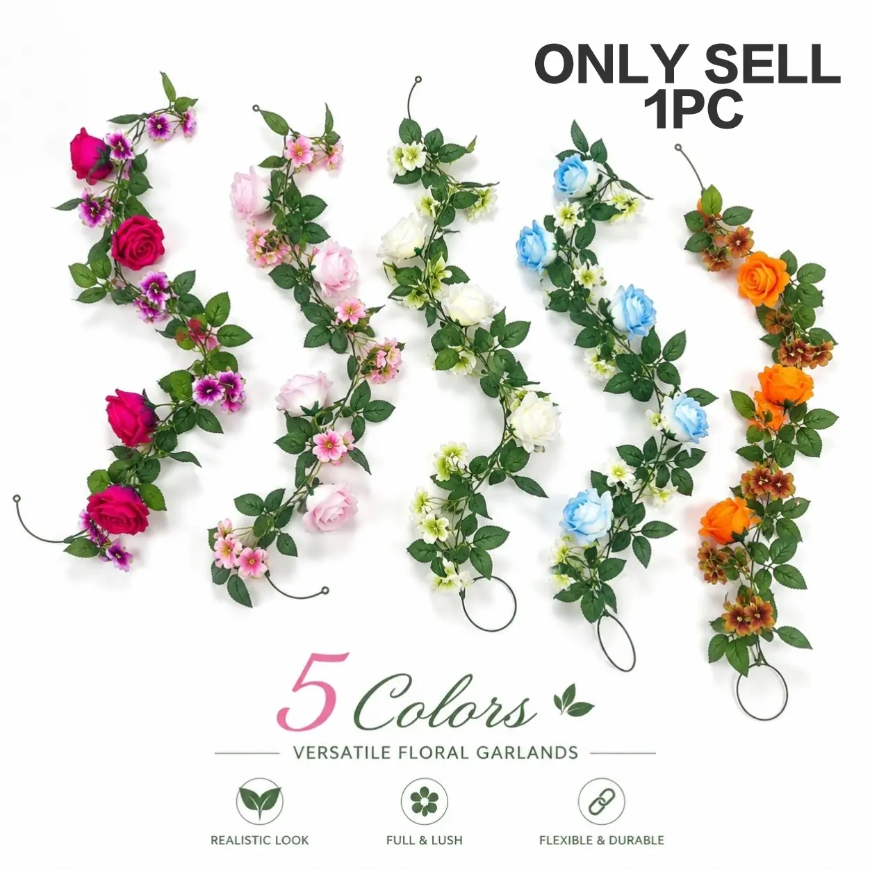 Wedding Arch Garland 180cm, Realistic Silk Rose Vine for Wall Decor & Party Backdrop