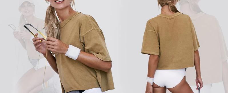 Women's Oversize Workout Crop Tops Casual Short Sleeve Drop Shoulder Boxy T-Shirts Roll Hem Basic Loose Running Tees