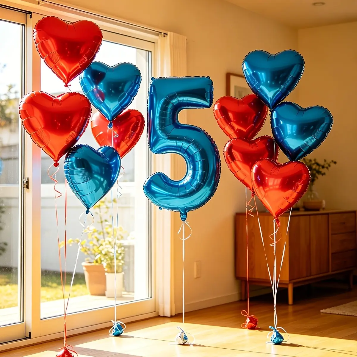 32inch Blue number balloon 5 digital balloon with red and blue heart balloons total 11pcs for boy 5th happy birthday party decorations anniversary 5 years party decorations hero theme party supplies