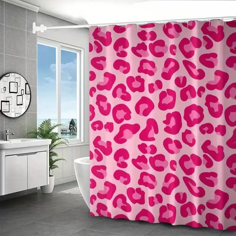 Hot Pink Leopard Print Shower Curtain, Preppy Aesthetic Cheetah Animal Pattern, Cute Pink Bathroom Decor for Girls Dorm or Apartment, Washable Waterproof Fabric