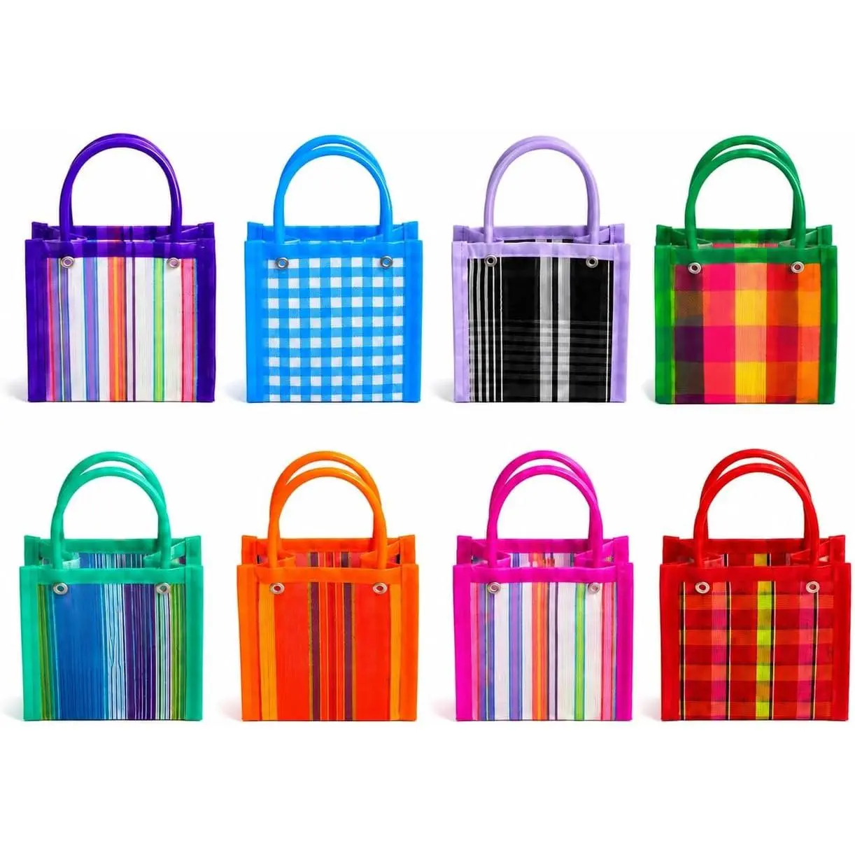 Mini Tote Bags 8 Pack – Mexican Mercado Bags for Party Favors, Fiesta Goodie Bags, Mini Gift Bags for Candy, Birthdays, Bautizos & Celebrations, Assorted Colors, 4.7" x 3.9"
