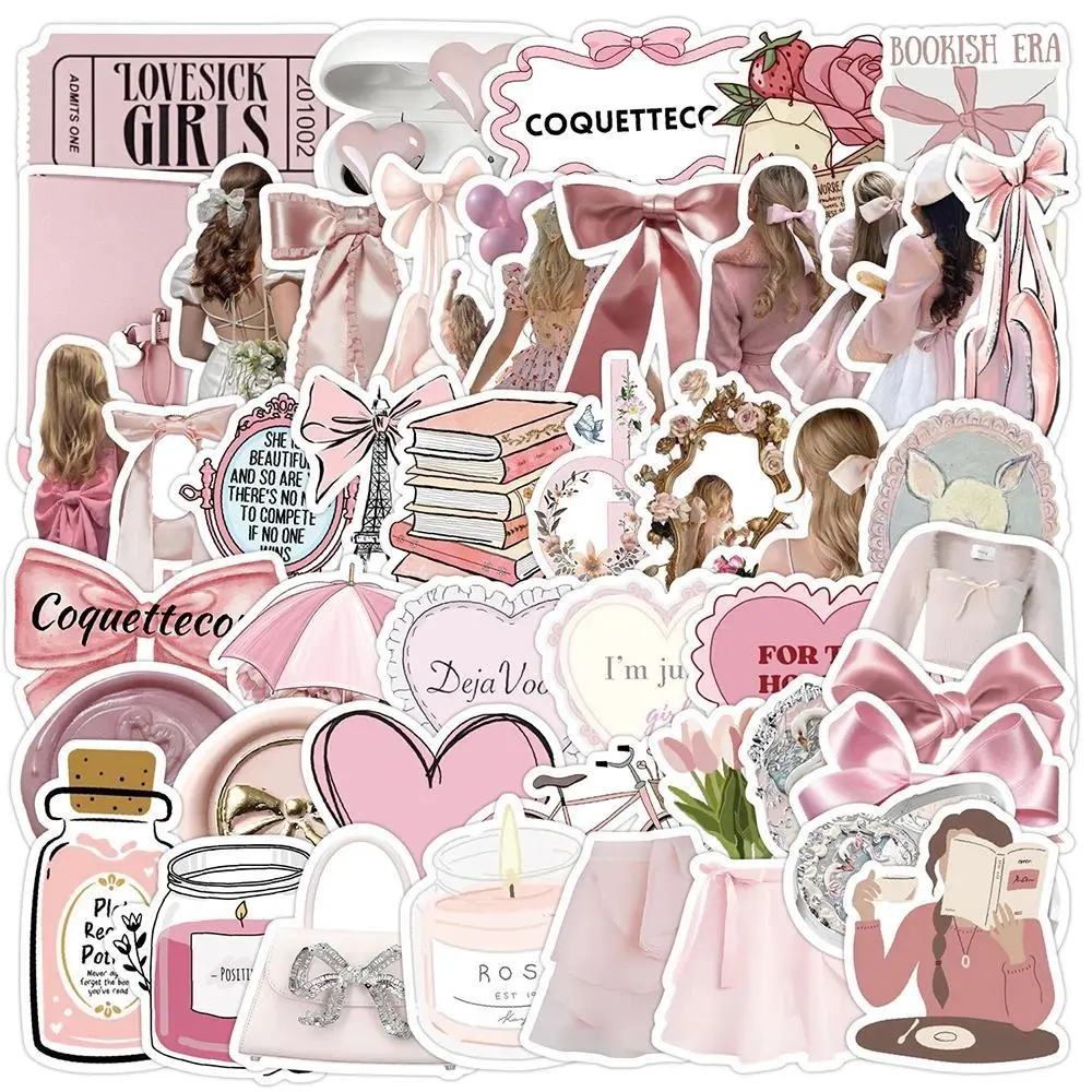 10/30/50pcs Cute INS Style Cartoon Pink Coquette Stickers Aesthetic Girl Decals Decoration Toy DIY Helmet Phone Graffiti Sticker