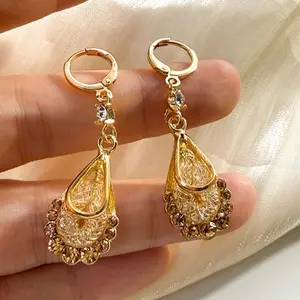 FringeFlutter Gold Mesh Teardrop Earrings — Elegant Long Dangle Design, Stylish & Eye-Catching Statement Jewelry, Trendy Earrings for Women