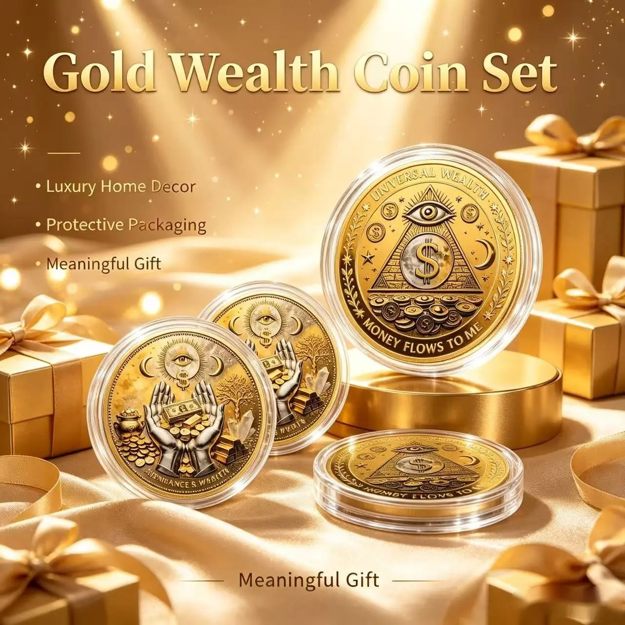 4-6pc Relief God's Eye Lucky Wealth Commemorative Coins, Metal Collectible Wish Coin, Portable Fortune Attraction Decoration Ornaments