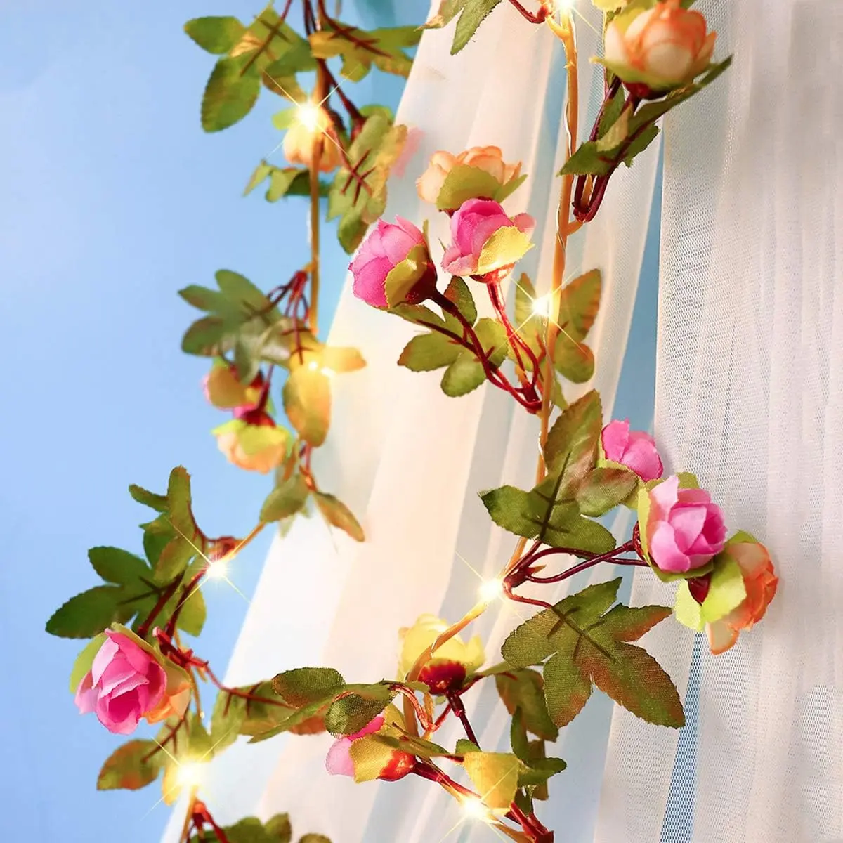 String Lights, 8 Light Modes 6ft 20 LED Rose Flower Garlands for Indoor Outdoor Decor, Fairy Light for Women Wedding Wall Windows Home Garden Party, Battery Powered Waterproof