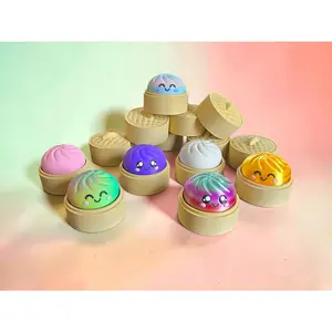 Mystery Dumpling Clicker | 3D Printed Kawaii Bao Bun in Mini Basket | Cute Desk Pet Gift, Surprise Color, Optional Keychain