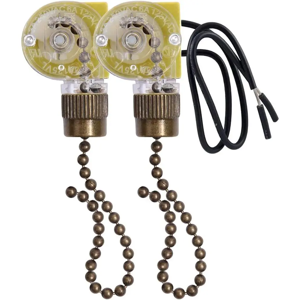 Ceiling Fan Light Switch Zing Ear ZE-109 Two-Wire With Pull Cords for Fans, Lamps and Wall Lights - Pull Chain Control Replacement On-Off, 2 Pcs Bronze