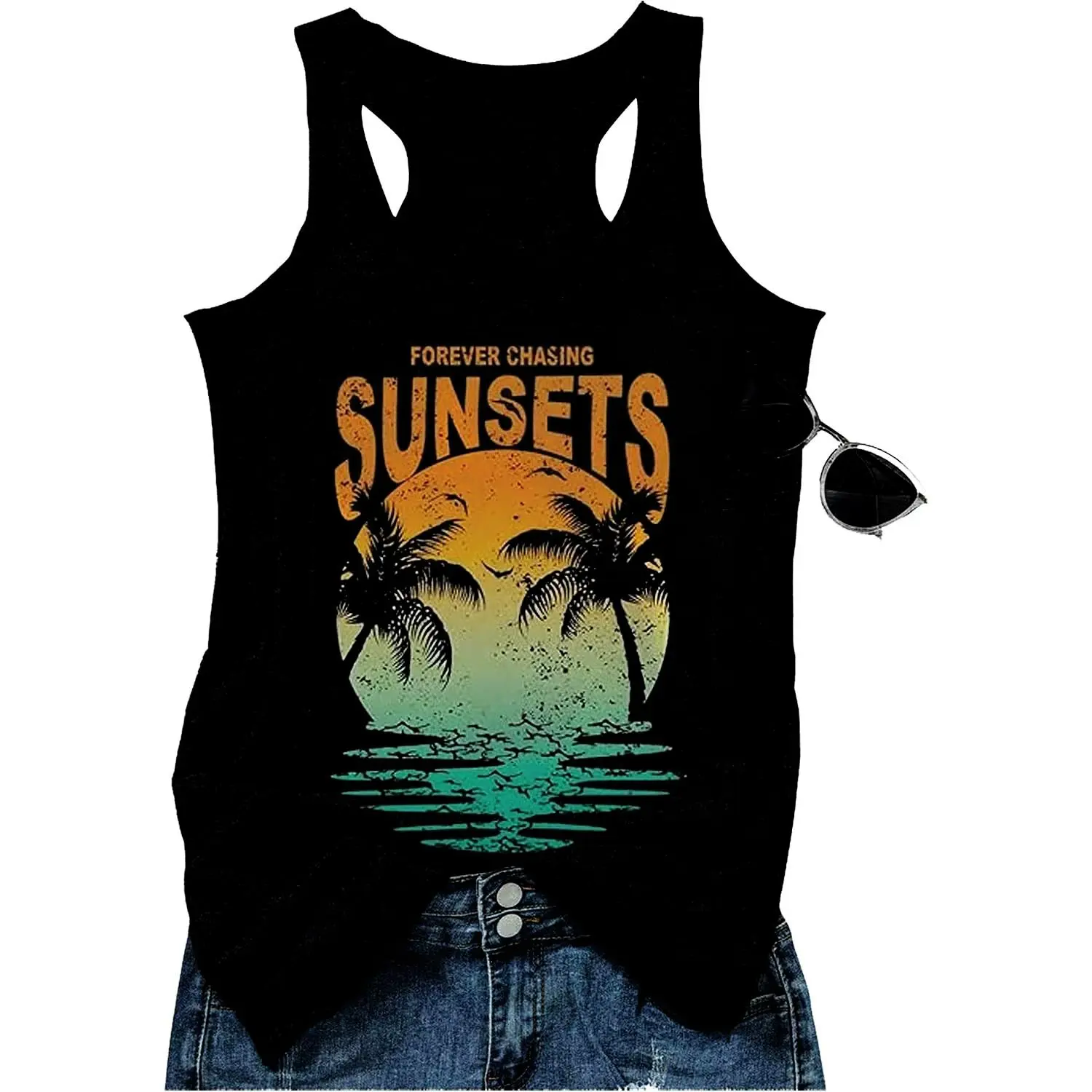 Tank Tops for Women Summer Beach Racerback Shirt Boho Vacation Graphic Outfit Western Workout Yoga Tank Tops