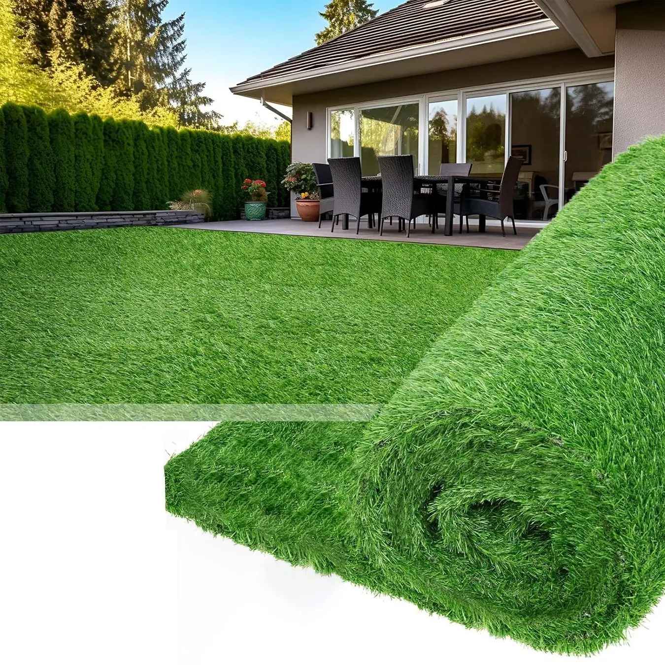Artificial Grass Carpet, Plastic Lawn Mat, Interlocking Rug, Roof Installation, Landscape Greening, Durable Synthetic Turf