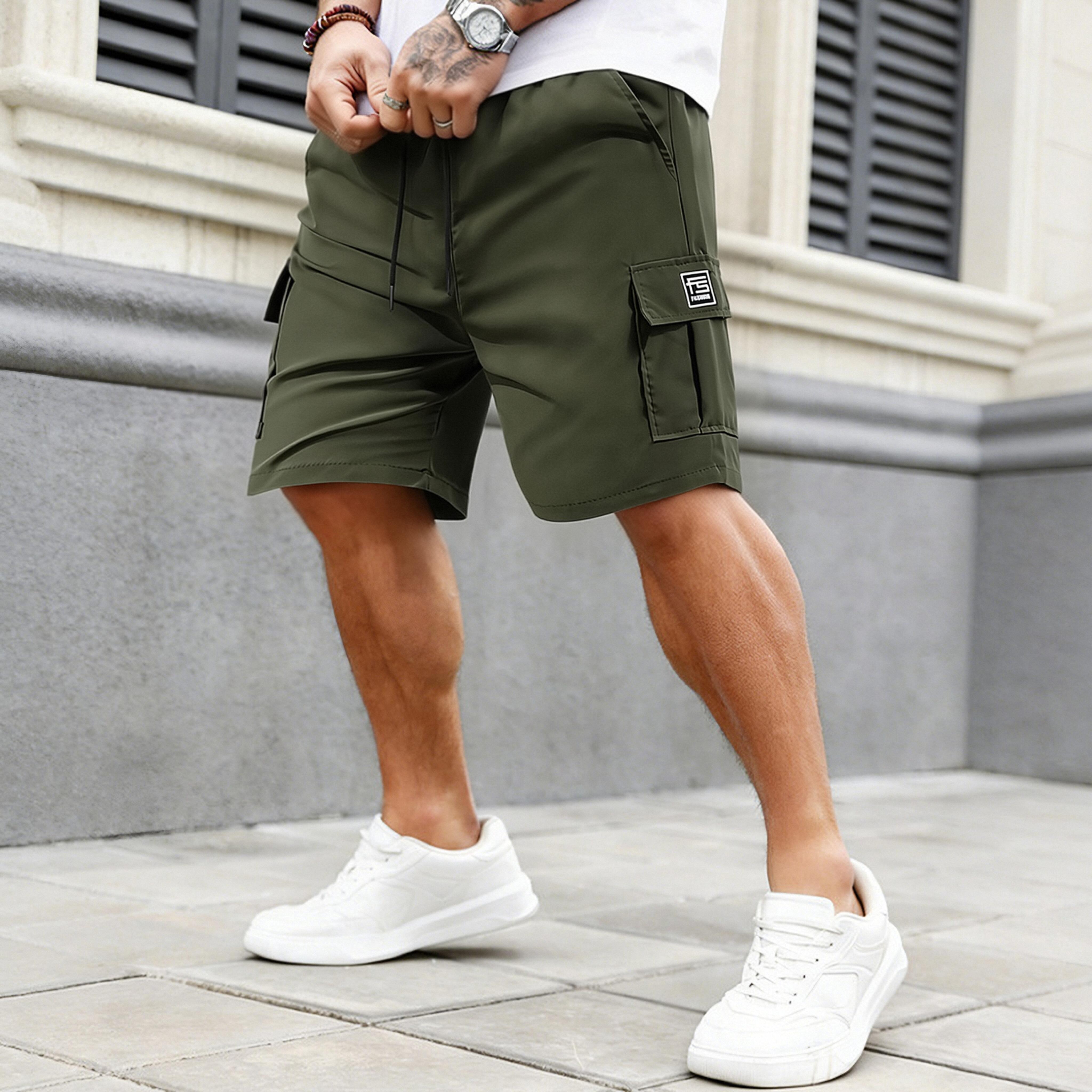 5-Pack Men’s Quick-Dry Cargo Shorts, Lightweight Multi-Pocket Casual Shorts with Elastic Drawstring Waist, Loose-Fit Work Shorts for Outdoor Hiking, Daily Commute & Streetwear Fashion, Men's Wear, Mid Waist