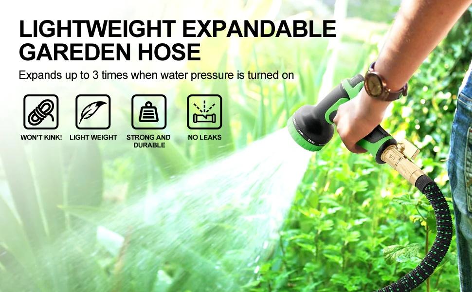 25/50/75/100FT Expandable Garden Hose, Water Pipe With 10-Function Nozzle, Additional Strength 2500D, Durable Flexible Water Pipe Without Kink, 3/4" Solid Fittings, Outdoor Tools