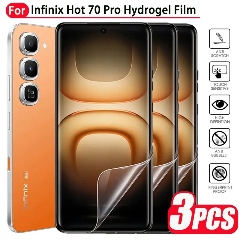 3pcs Full Coverage HD Hydrogel Film for Infinix Hot 70 Hot70 Pro 5G, Soft Transparent Protective Screen Protector Film for Infinix Hot 60 Hot 60 Pro 60 Pro+ 60i 4G ensitive High Definition