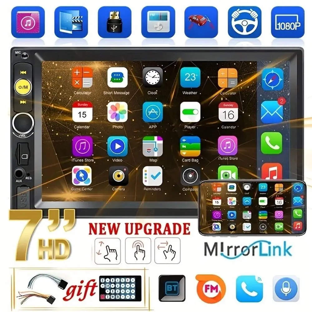 Universal Dual Core 7 Inch Car Mp5 Player, Supports Phone Connectivity & Steering Wheel Control, High-Definition Rear Camera Display