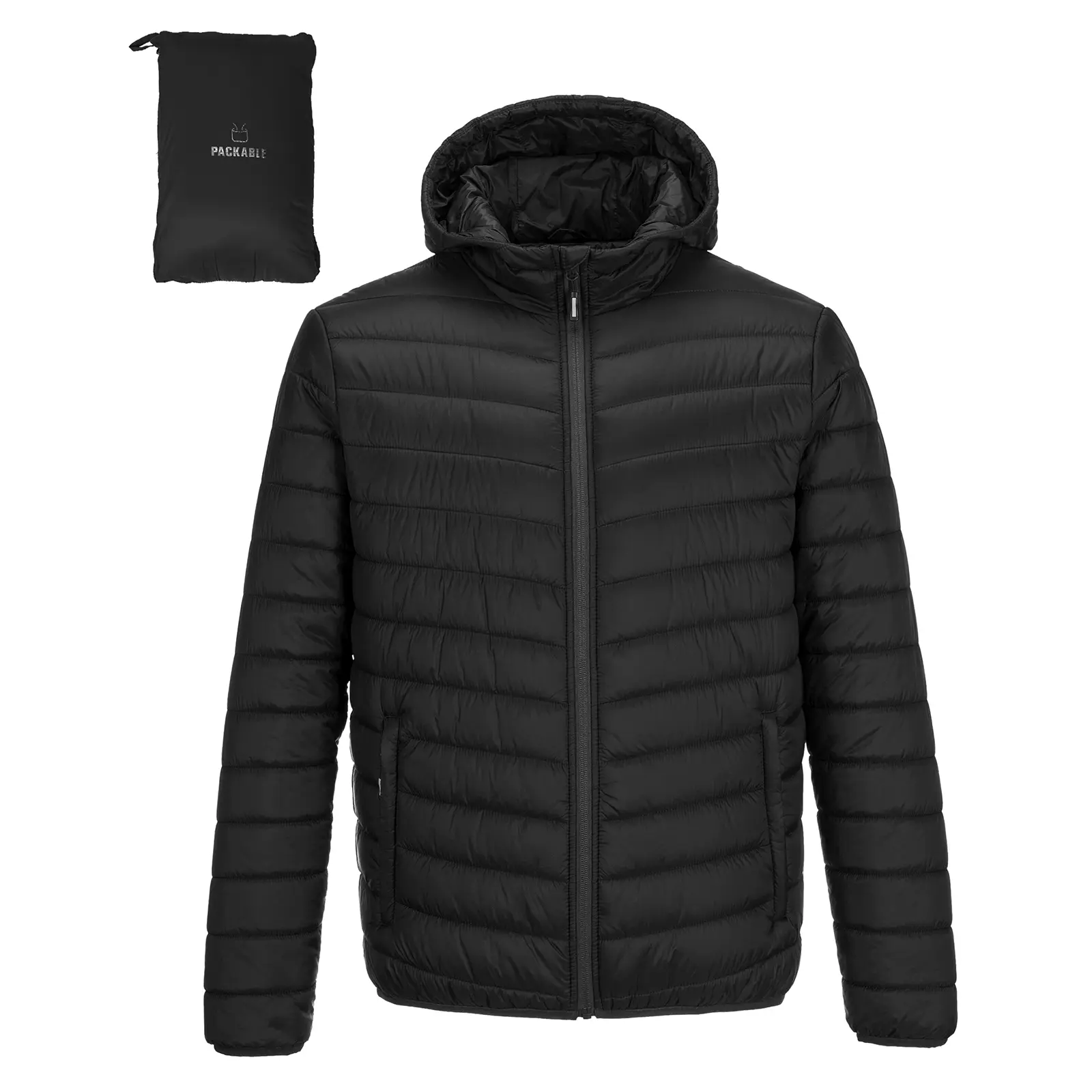 Outdoor Ventures Men's Waterproof Lightweight Packable Down Insulated Winter Puffer Jacket - 1 Zipper Chest Pocket, 2 Outside Zipper Guard Pockets for Snow Skiing, Hiking