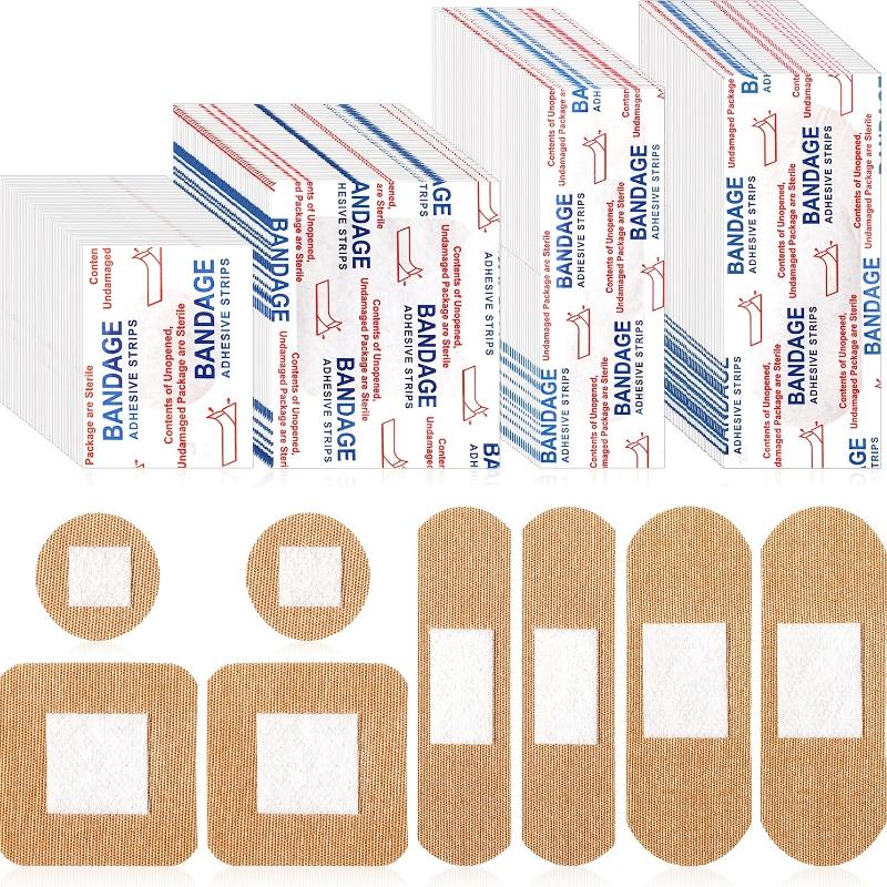 100/200pcs Flexible Fabric Adhesive Bandages Bulk Assorted Bandages Breathable Bandages Fingertip Bandages for Finger Wound Family First Aid Skin Wrap (4 Styles)