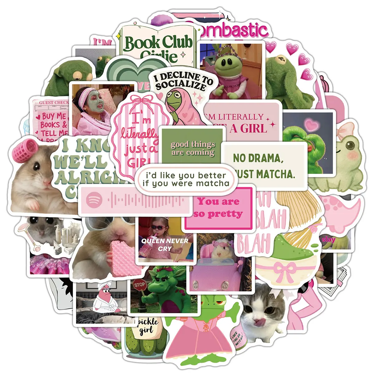 50 Pieces of Pink-Green Journal Series Decorative Stickers, Office Supplies Suitable for Decorating Scrapbooks, Journals, Laptops, Water Bottles, Cars and More, Creative Birthday Gifts